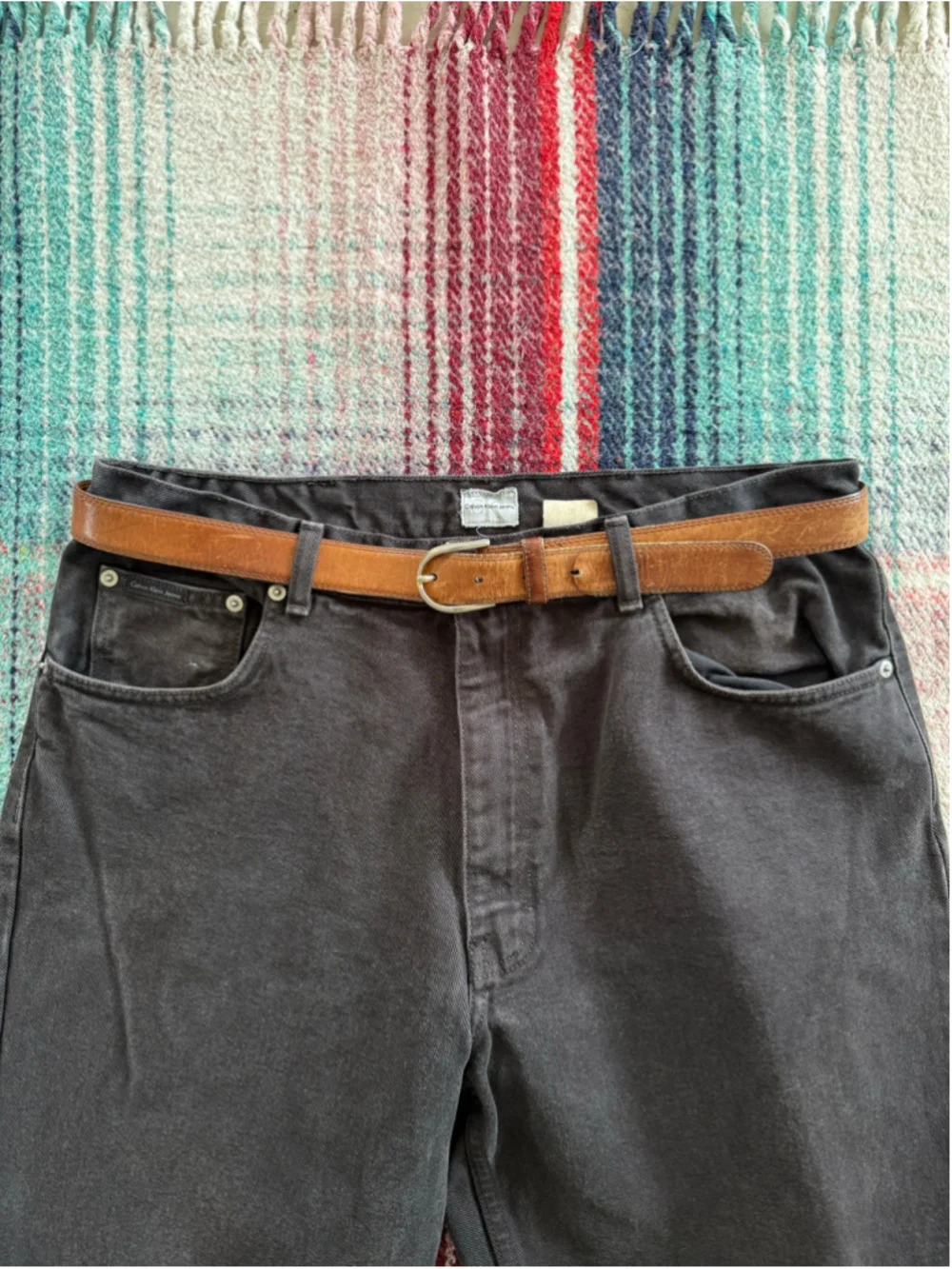 Vintage YSL Yves Saint Laurent Brown Leather Belt 38